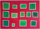 Barbara Bütikofer: Grüne Quadrate in Rot, 42 X 60 cm, (SH)